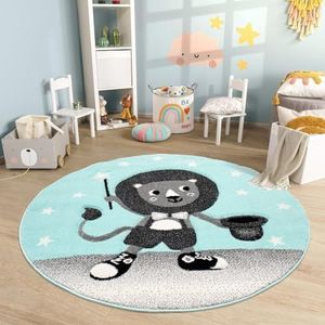 carpet city Speeltapijt laagpolig 120 x 120 cm leeuw motief mint grijs tapijt kinderkamer