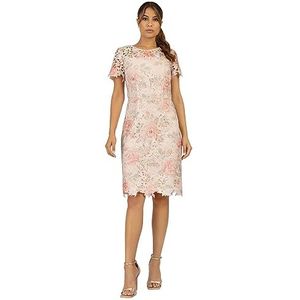 APART Fashion Korte kanten jurk voor dames, formele avondjurk, Poeder-multicolor, 34