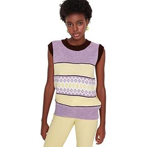 Trendyol Vrouwen ronde hals Colorblock getailleerd sweatshirt vest, bruin, S, BRON, S