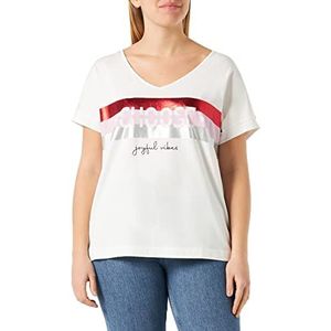 Gerry Weber Casual T-shirt voor dames, met woording-detail, korte mouwen, met mouwomslag, oversized schouder-T-shirt, gestreept, effen, off-white, 34