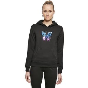 Miss Tee Dames Hoodie Chromed Butterfly Hoody, Casual Hoodie met Frontprint, Regular Fit, Maten XS - 5XL, zwart, XXL