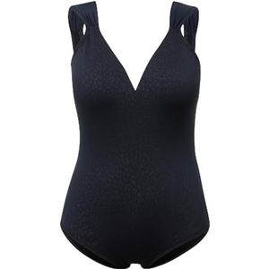 Ulla Popken - Badpak - Marineblauw - Luipaardprint - Grote Maten - Zachte Cups - Diepe Rug