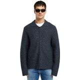 Polo Collar Full Zip Gebreide Trui - Donkerblauw - Heren