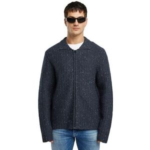 Polo Collar Full Zip Gebreide Trui - Donkerblauw - Heren