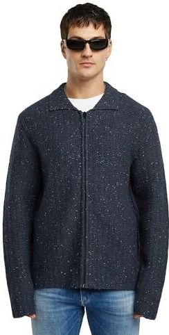 Polo Collar Full Zip Gebreide Trui - Donkerblauw - Heren