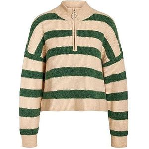 Noisy may Dames Nmnewalice L/S Half Zip Knit Noos gebreide trui, Foliage Green/Stripes: Irish Cream, L