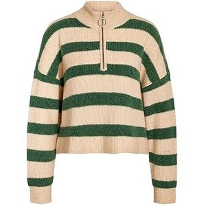 Noisy may Dames Nmnewalice L/S Half Zip Knit Noos Gebreide Trui, Foliage Green/Stripes: irish Cream, S