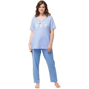 Ulla Popken Damespyjama, Bunny pyjamaset, blauw, 42-44