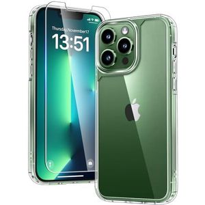 TAURI Beschermhoes voor iPhone 13 Pro Max Kit 5-in-1, bevat 1 beschermhoes + 2 schermbeschermfolies + 2 camera's aan de achterkant, militaire bescherming, schokbestendig, geel, 360 graden afdekking,