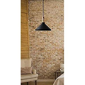 Hanglamp, E27, max. 60 W, lampenkap, aluminium, mat zwart en licht, buiten/wit, binnen PVC, lengte 150 cm, zwart