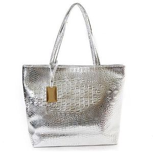 Prime Amazon Day Deals Verkoop Biedt 2019-Womens Tote Bag Krokodil Leer Grote Mode Handtas Cross Body Schoudertas Winkeltas Dame Zadeltassen voor Vrouwen Toten Large ZILVER