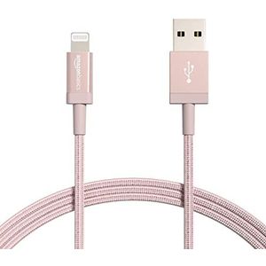 Amazon Basics Lightning-naar-USB-A-kabel van gevlochten nylon, MFi-gecertificeerde iPhone-oplader, roségoud, 1,82 m (verpakking van 2 stuks)