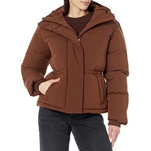 Amazon Essentials Dames korte getailleerde pufferjas (verkrijgbaar in grote maten), diepbruin, XL