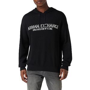 Armani Exchange Heren Gassed Cotton, Hooded Neck, Casual Fit Pullover Sweater, zwart, S
