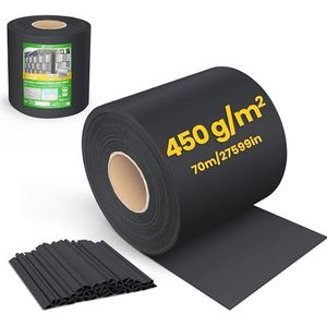 vounot Privacyscherm, pvc-hek, 450 g/m², inkijkbescherming voor tuin, verduisteringsfolie, 19 cm x 70 m, met 40 bevestigingsclips voor gaaspanelen, stijve hekken, zwart