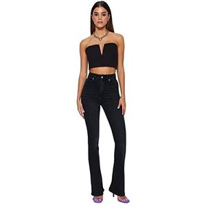 Trendyol Dames hoge taille been flare jeans broek, Zwart, 60