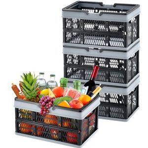 VEVOR Opvouwbare boodschappenmand, 3 stuks, 16L plastic opvouwbare opbergkist met handvat, kruidenierswinkel fruit groente boodschappentsmand opvouwbare opslagcontainer voor supermarkt detailhandel,