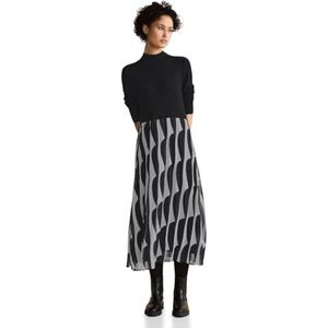 Street One Geplooide midi-jurk voor dames, bedrukt, zwart, 46