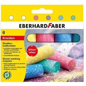 Eberhard Faber 526504 - Straatkrijt in 6 heldere kleuren met glittereffect, in kartonnen etui, voor kleurrijk tekenplezier op asfalt, straten en trottoirs