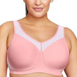 Volledige figuur Plus Size Hoge Impact Wonderwire Sport BH Onderdraad #9066, Print roze blush, 90D