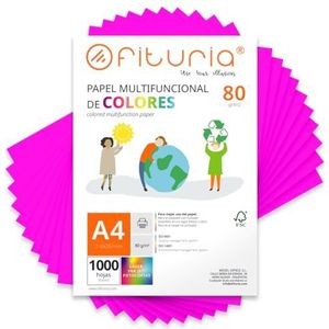 Kleurpapier, verpakking met 1000 vellen A4, 80 g, kleurrijk papier voor knutselwerk, printer, scrapbooking, ideaal voor Origami, Papyroflexia, kantoor en school (neonroze, 1000 h)