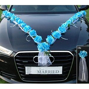 ®Auto-schmuck Deko Rozen Autoslinger, bruidspaar, rozen, decoratie, autoversiering, bruiloft, auto, bruiloft (F blauw/wit)