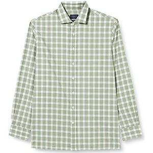 Hackett London Heren Melange geruit overhemd, Wit/Groen, XS