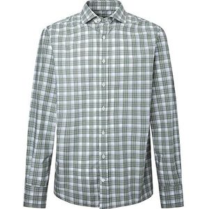 Hackett London Heren Melange geruit overhemd, Wit/Groen, 3XL