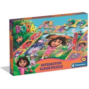Clementoni Quiz-Vloerpuzzel, Dora, interactieve puzzel met pen, educatief spel voor kinderen vanaf 3 jaar, 24 delen, 62 x 42 cm, 16686