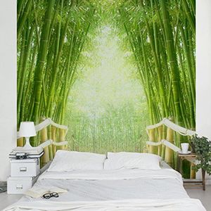 Apalis Vliesbehang Bamboo Way fotobehang bamboe vierkant | vliesbehang wandbehang muurschildering foto 3D fotobehang voor slaapkamer woonkamer keuken | grootte: 336x336 cm, groen, 97502
