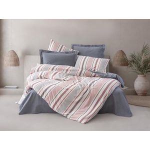 Nuit Des Rêves Double Quilt Cover Set (200 x 200 cm), donkerblauw en wit/roze, 50% katoen/50% polyester, machinewasbaar, knoop- en envelopsluiting, stijlvol en comfortabel beddengoed