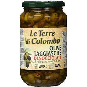 Le Terre di Colombo – Ontsteente Taggiasca-olijven in eerste olijfolie extra (36%), 500 g