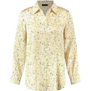 Taifun Dames hemdblouse met all-over print EcoVero lange mouwen, manchettenblouse met lange mouwen hemdblouse met patroon, Oatmeal patroon, 36