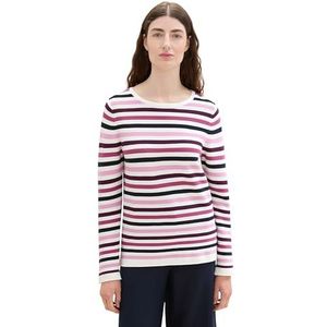 TOM TAILOR Basic gebreide trui voor dames van biologisch katoen, 37066 - Berry Knit Stripe Design, XXL