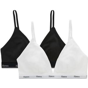 Hanes Dames Originals Triangle Bralette Pack, ademende stretch katoenen beha's, 2-pack, wit/zwart, M (Pack van 2), Wit/Zwart, M