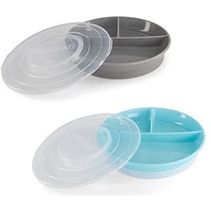 Twistshake 2x Baby Verdeeld Bord Met Luchtdicht Deksel | Verdeeld Bord Voor Kinderen | BPA-Vrij | Voedingsbord | Grijs Blauw