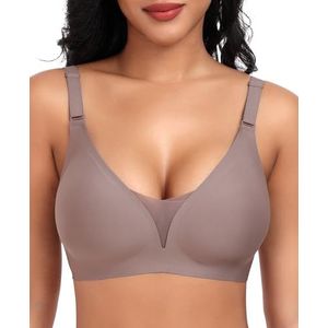 Womens Seamless Deep V Bras No Underwire Comfort Push Up Mesh Bras Lace Wireless Bralette Everyday Bra（Grey,S