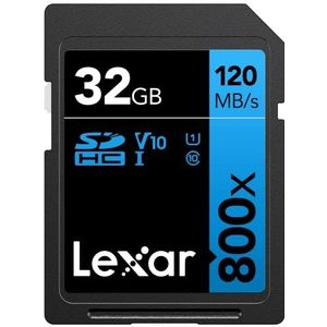Lexar SDHC High-Performance 32GB 800x UHS-I serie BLUE Class 10 U1 V10 voor 4K video-opname, hoge overdrachtssnelheid, zwart/blauw