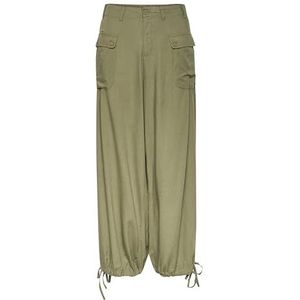 Cream Cargobroek voor dames, hoge taille, elastische tailleband, trekkoord manchetten, Olie groen, 36