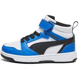 PUMA Puma Rebound V6 Mid Ac+ Ps uniseks-volwassene Sneaker Middenhoogte, wit/zwart/raceblauw, 34.5 EU