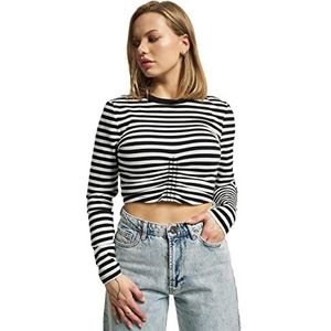 ONLY Women's ONLMALOU L/S Ruching Top Box JRS shirt met lange mouwen, zwart/stripes: Cloud Dancer, M, Black/Stripes:cloud Dancer, M