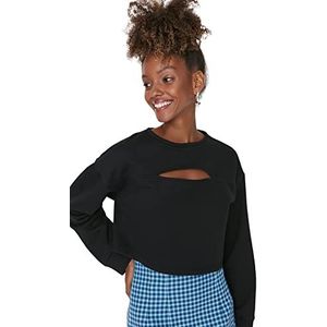 Trendyol Dames ronde hals effen regular sweatshirt, zwart, L, Zwart, L