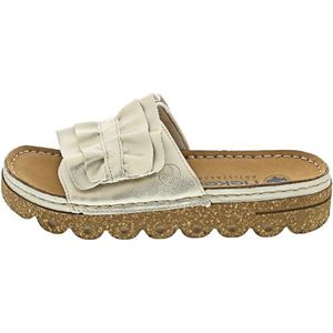 Rieker - Lichtbeige - Slippers - Zomerschoen - Pantoffel met Modieuze Plateauzool
