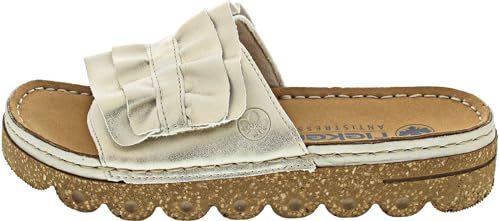 Rieker - Lichtbeige - Slippers - Zomerschoen - Pantoffel met Modieuze Plateauzool