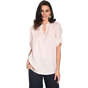 Bonateks Tuniek Top voor dames, 100% linnen, Made in Italy, top met knopen met Tunesische kraag en plooien aan de voorkant, satijn, maat: S, Satijn, S