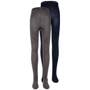 EWERS Set van 2 baby- en kindermaillots, effen, dubbelpak panty's van katoen voor meisjes in effen kleur, biologisch katoen, GOTS-gecertificeerd, made in Europe, Navy/grijs, 134