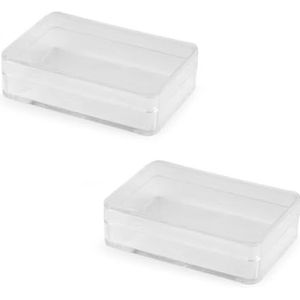 cyclingcolors 2 x plastic containers met vierkant deksel, transparant, herbruikbaar, voor flessen, glinsterende ring, 3,8 x 5,8 x 1,6 cm
