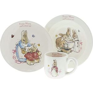 Beatrix Potter A26699 F M C Tail Nursery Set van 3, Bord Kom en Kopje, Meerkleurig