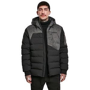 Urban Classics Heren winterjas Hooded Tech Bubble Bufferjas, zwart (zwart/grijs 00029)., L