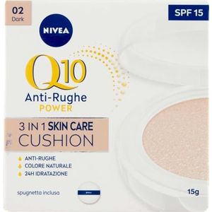 Nivea Q10 Plus Anti-Age 3-in-1 Skin Care Cushion, 1 x 15 ml, kleurrijke anti-aging crème voor dames met zonbeschermingsfactor 15, hydraterende en kleurrijke crème, 02 Dark